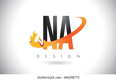 NA N A Letter Logo Design with Fire Flames and Orange Swoosh Vector Illustration.