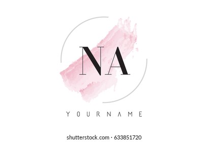 NA N A Watercolor Letter Logo Design with Circular Shape and Pastel Pink Brush.