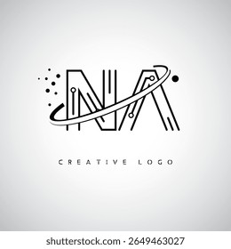 NA Orbit Monogram Logo – Futuristic Minimal Letter mark with Circular Line Art, Tech-Inspired Dots and Space Motion Concept for Modern Branding Identity