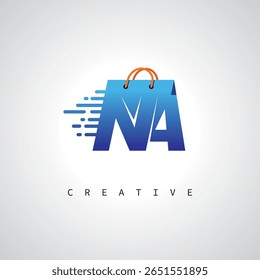 NA Shopping Monogram - Logotipo de comércio eletrônico de entrega rápida com ícone de saco e marca digital para loja online, varejo e identidade logística
