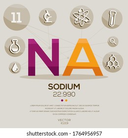 NA (Sodium)The periodic table element,letters and icons,Vector illustration.