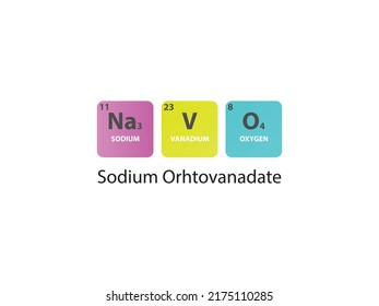 Na3VO4 Sodium Orhtovanadate molecule. Simple molecular formula consisting of Sodium, Vanadium, Oxygen elements. Chemical compound simplified structure on white background.