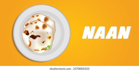 Naan Bread con ilustración del vector de placa comida india