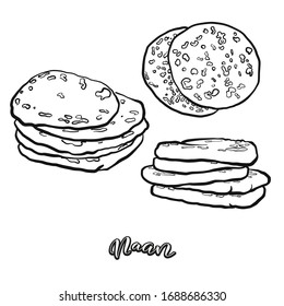 Naan food sketch separated on white. Vector drawing of Flatbread, usually known in Asia. Food illustration series.