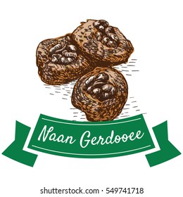 Naan Gerdooee colorful illustration. Vector illustration of Persian cuisine.