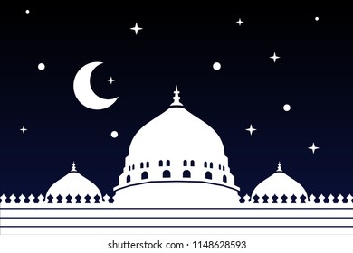 Nabawi Mosque Madina vector background at night