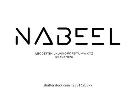 Nabeel minimal font. Alphabet letter fonts for tech. Typography modern style font set for logo, Poster, Banner. Vector typeface illustration. 