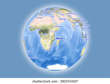 Nacala-Mozambique is shown on vector globe map. The map shows Nacala-Mozambique 's location in the world.