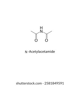 N-Acetylacetamide skeletal structure.Amide compound schematic illustration. Simple diagram, chemical structure.