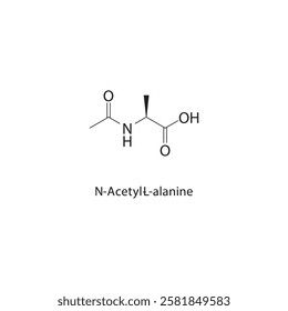 N-Acetyl-L-alanine skeletal structure.Amino Acid Derivative compound schematic illustration. Simple diagram, chemical structure.