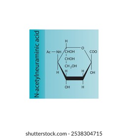 Diagrama de estructura esquelética N-acetilneuramínica. Molécula compuesta de ácido siálico ilustración científica.