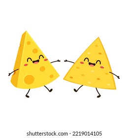 Nacho-Zeichendesign. Nacho- und Käsevektor. weißer Hintergrund. Käsedehnung. Cartoon Cute Nacho und Käse