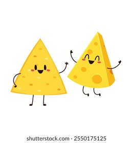 Nacho character design. Nacho and cheese vector. white background. cheese stretch. Cute Nacho and Cheese cartoon