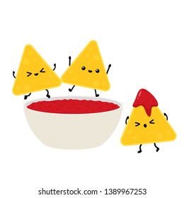 Nacho character design. Nachos on white background. sauce cup vector.