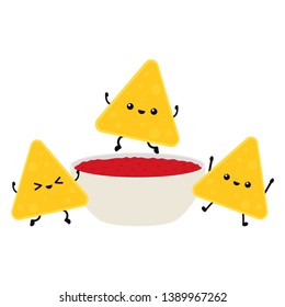 Nacho character design. Nachos on white background. sauce cup vector.
