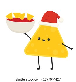 Nacho character design. Nachos on white background. sauce cup vector.
