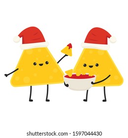 Nacho character design. Nachos on white background. sauce cup vector.