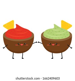 Nacho Character design. Nachos on white background. sauce cup vector.