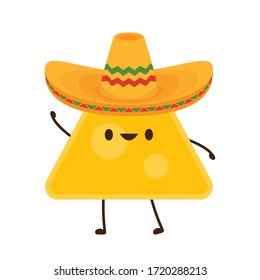 Nacho character design. Nachos on white background. Mexican hat.