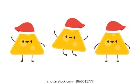 Nacho character design. Nachos on white background. Santa hat vector.