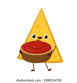 Nacho character design. Nachos on white background. sauce cup vector.
