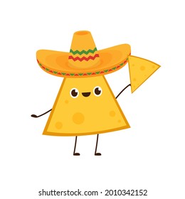 Nacho character design. Nachos on white background. Mexican hat.