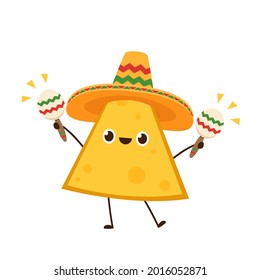 Nacho character design. Nachos on white background. Mexican hat.