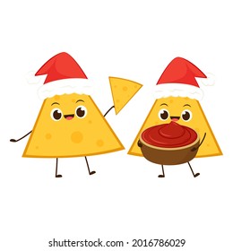 Nacho character design. Nachos on white background. sauce cup vector.
