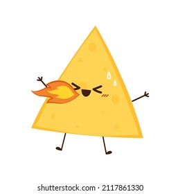 Nacho character design. Nachos on white background. Spicy nacho.