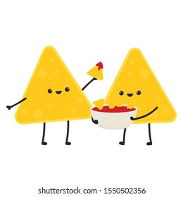 Nacho character design. Nacho vector. Nachos on white background. sauce cup vector.