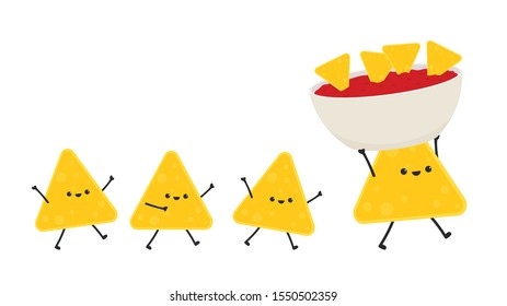 Nacho character design. Nacho vector. Nachos on white background. sauce cup vector.