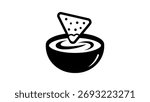 Nacho Chip Dipping into Salsa Bowl Icon Keywords: nacho, chip, salsa, dip, bowl, food, snack