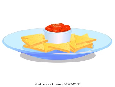 Nacho chips and salsa vector icon