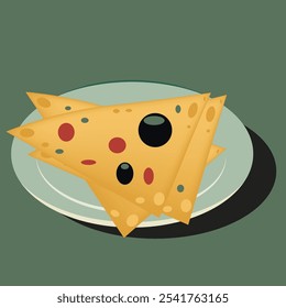 Prato de nacho de lascas de tortilla coberto. Ilustração vetorial
