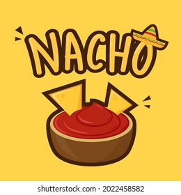 Nacho vector. Nachos on yellow background. sauce cup vector. Nacho poster.