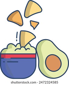 nachos with avocado dip linear color vector illustration