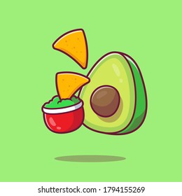 Nachos With Avocado Sauce Cartoon Vector Icon Illustration. Mexico Food Icon Concept Isolated Premium Vector. Flat Cartoon Style