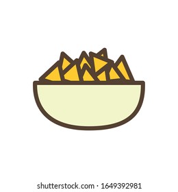 nachos bowl line and fill style icon design, Eat food restaurant menu dinner lunch cooking and meal theme Vector illustration