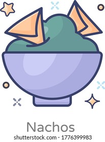 Nachos bowl vector style, mexican dish icon design 