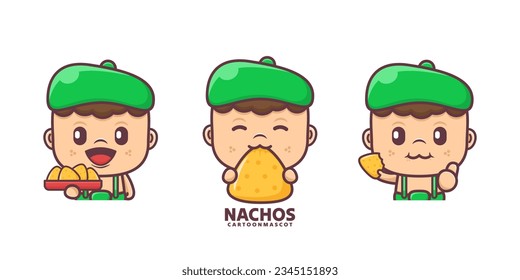 mascota de dibujos animados nachos. ilustraciones vectoriales con estilo de contorno, adecuado para, marca de logotipo, pegatinas, iconos.