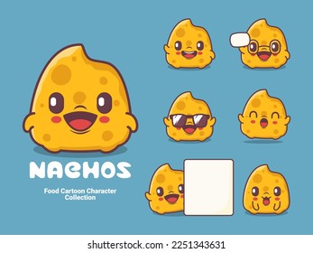 caricatura de nachos. ilustración vectorial con expresiones diferentes