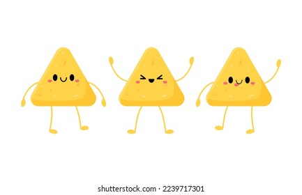 Nachos character, funny chips. Kawaii latino food. Vector illustration.