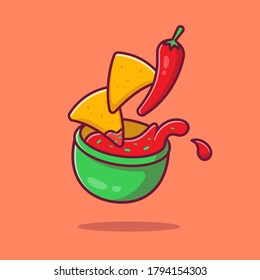 Nachos With Chili Sauce Cartoon Vector Icon Illustration. Mexico Food Icon Concept Isolated Premium Vector. Flat Cartoon Style svg