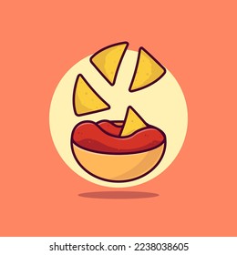 nachos chip with salsa dip cartoon vector