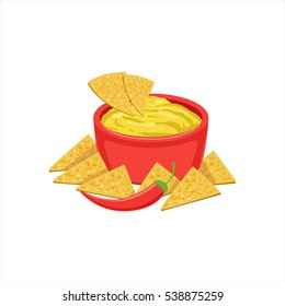 Nachos Chips With Cheese Dip Traditional Mexican Cuisine Dish Food Item From Cafe Menu Vector Illustration