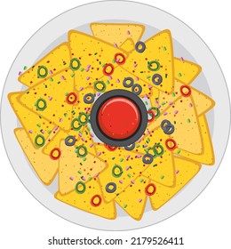 Nachos fritos con ilustración de salsa