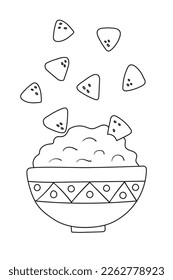 Nachos Chips With Sauce Salsa. Traditional Mexican Cuisine Food. Flat Vector Illustration for menu