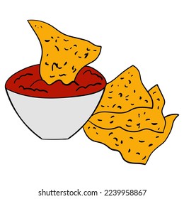 Nachos chips with sauce. A traditional dish of Mexican Cuisine.