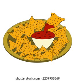 Nachos chips with sauce. A traditional dish of Mexican Cuisine.