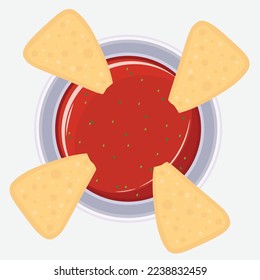 Nachos corn chips with red salsa sauce icon vector. Mexican corn tortilla chips with salsa dip icon isolated on a white background